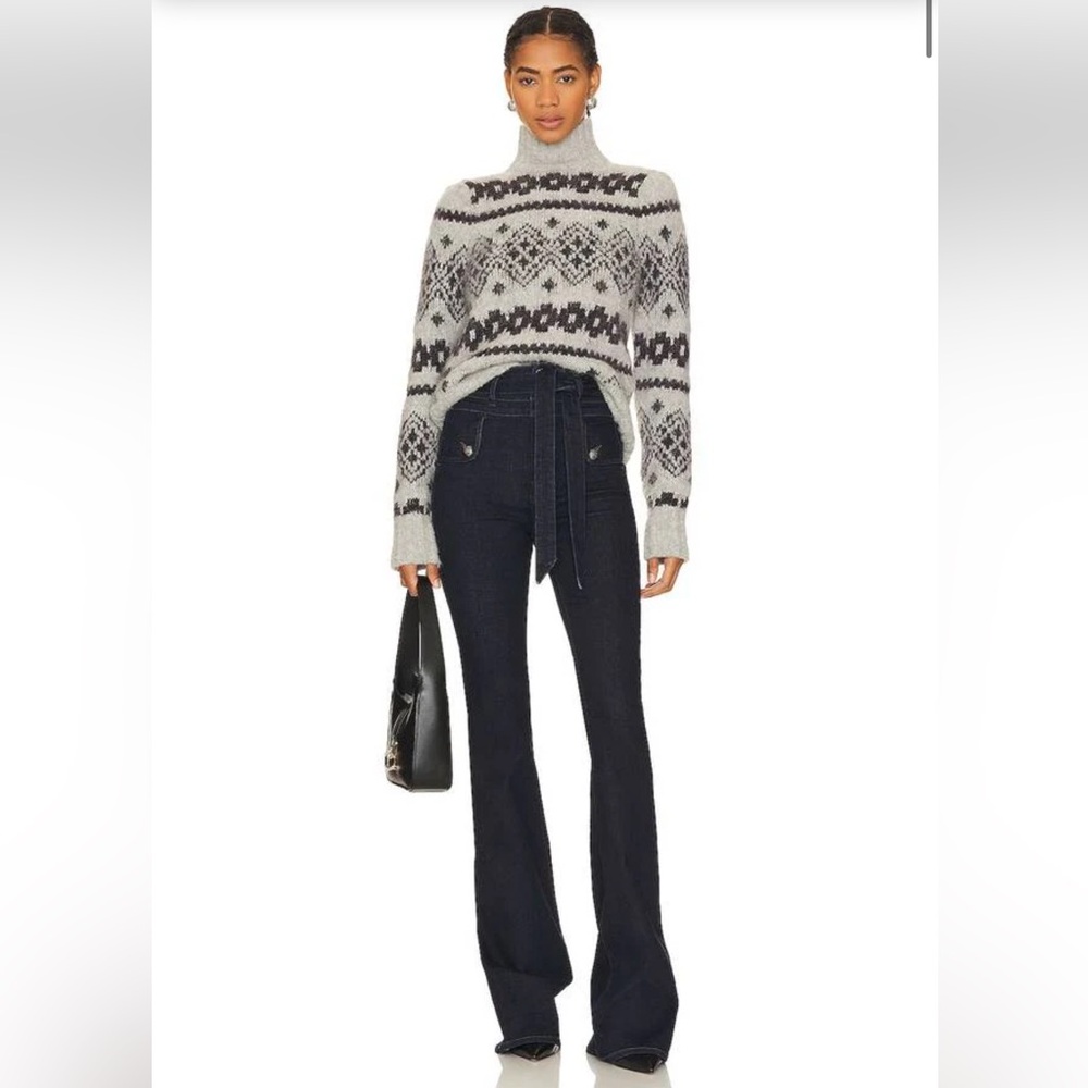 New Veronica Beard Giselle Belted Flared Jeans indigo long 30 dark wash